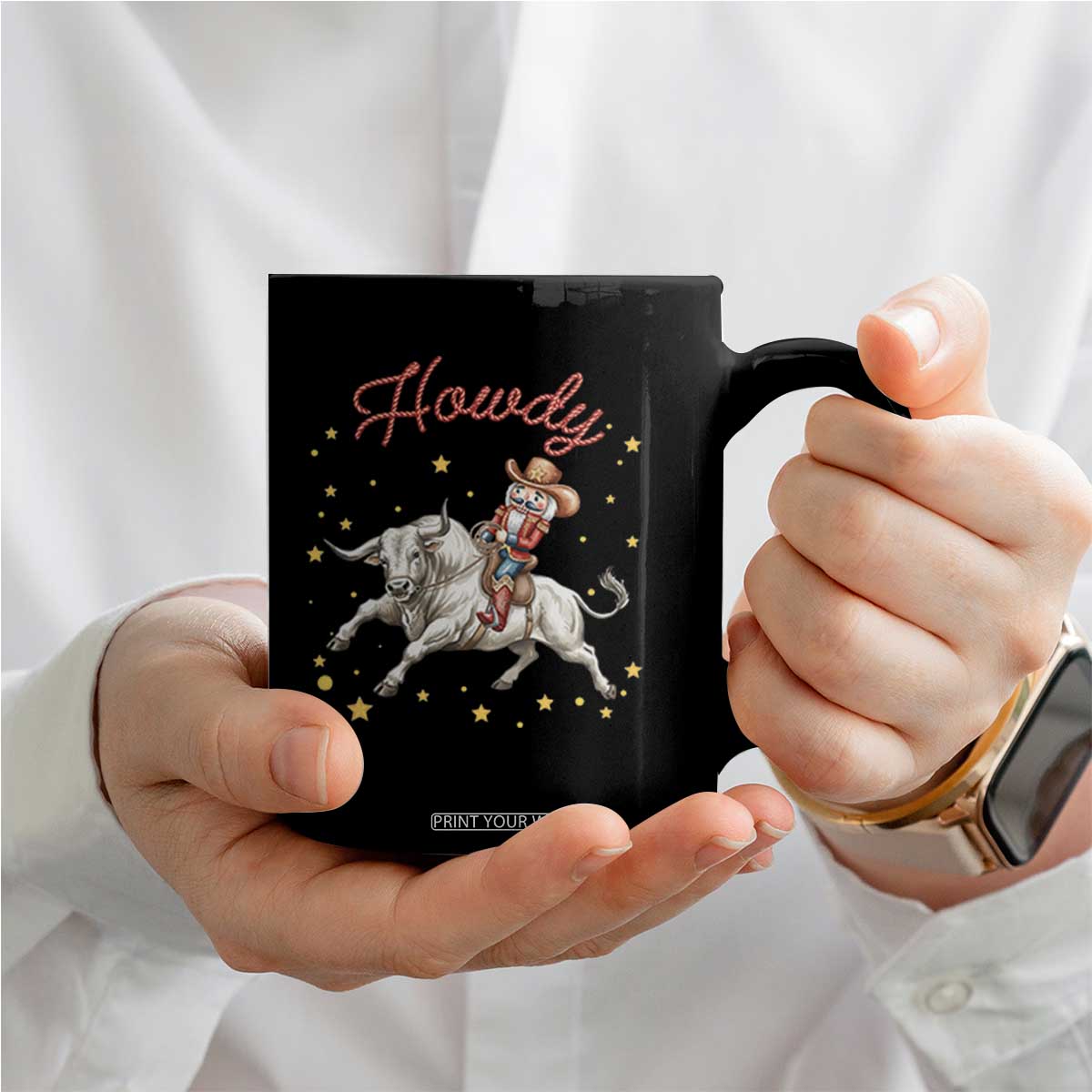 Funny Nutcracker Bull Riding Coffee Mug Howdy Western Christmas Holiday Gift TS12 Print Your Wear