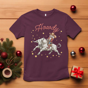 Funny Nutcracker Bull Riding T Shirt Howdy Western Christmas Holiday Gift TS12 Maroon Print Your Wear