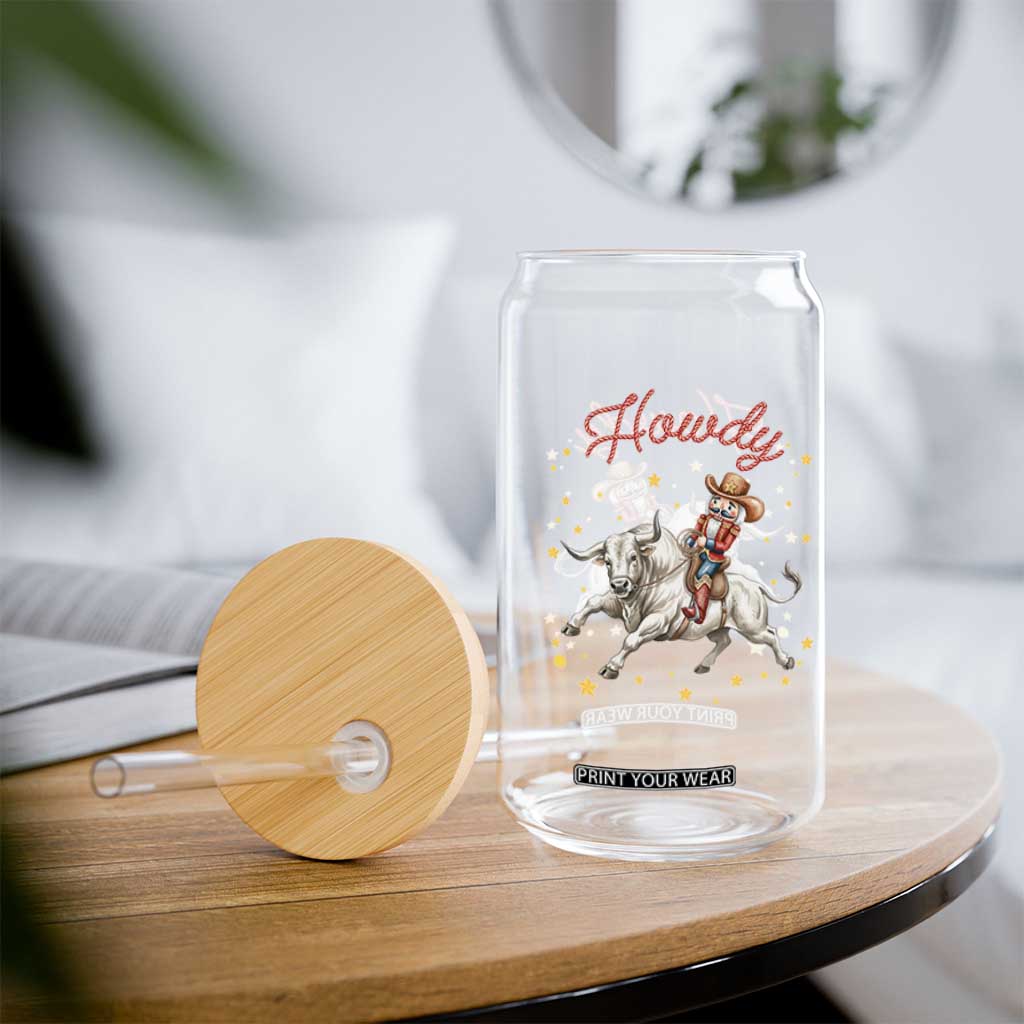 Funny Nutcracker Bull Riding Glass Can Howdy Western Christmas Holiday Gift TS12 Print Your Wear