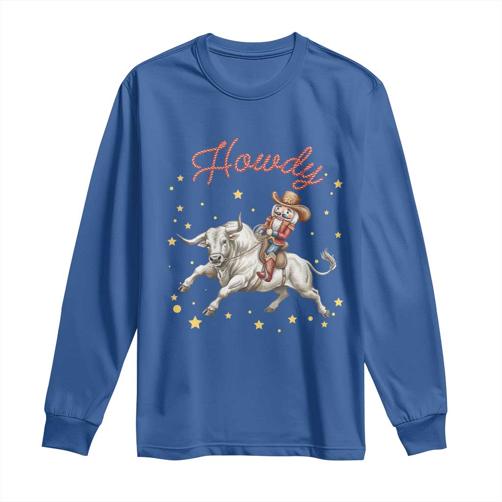 Funny Nutcracker Bull Riding Long Sleeve Shirt Howdy Western Christmas Holiday Gift TS12 Royal Blue Print Your Wear