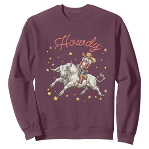Funny Nutcracker Bull Riding Sweatshirt Howdy Western Christmas Holiday Gift TS12 Maroon Print Your Wear