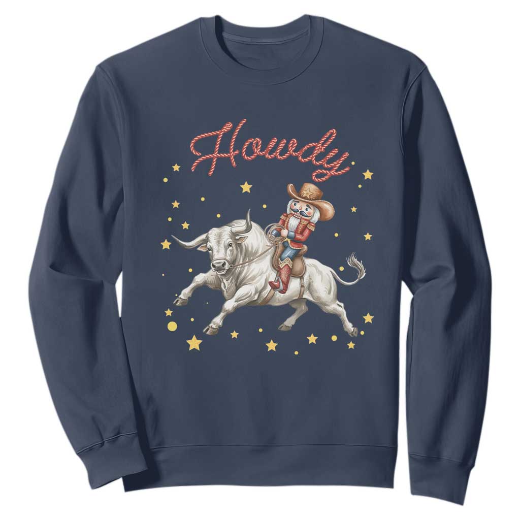 Funny Nutcracker Bull Riding Sweatshirt Howdy Western Christmas Holiday Gift TS12 Navy Print Your Wear