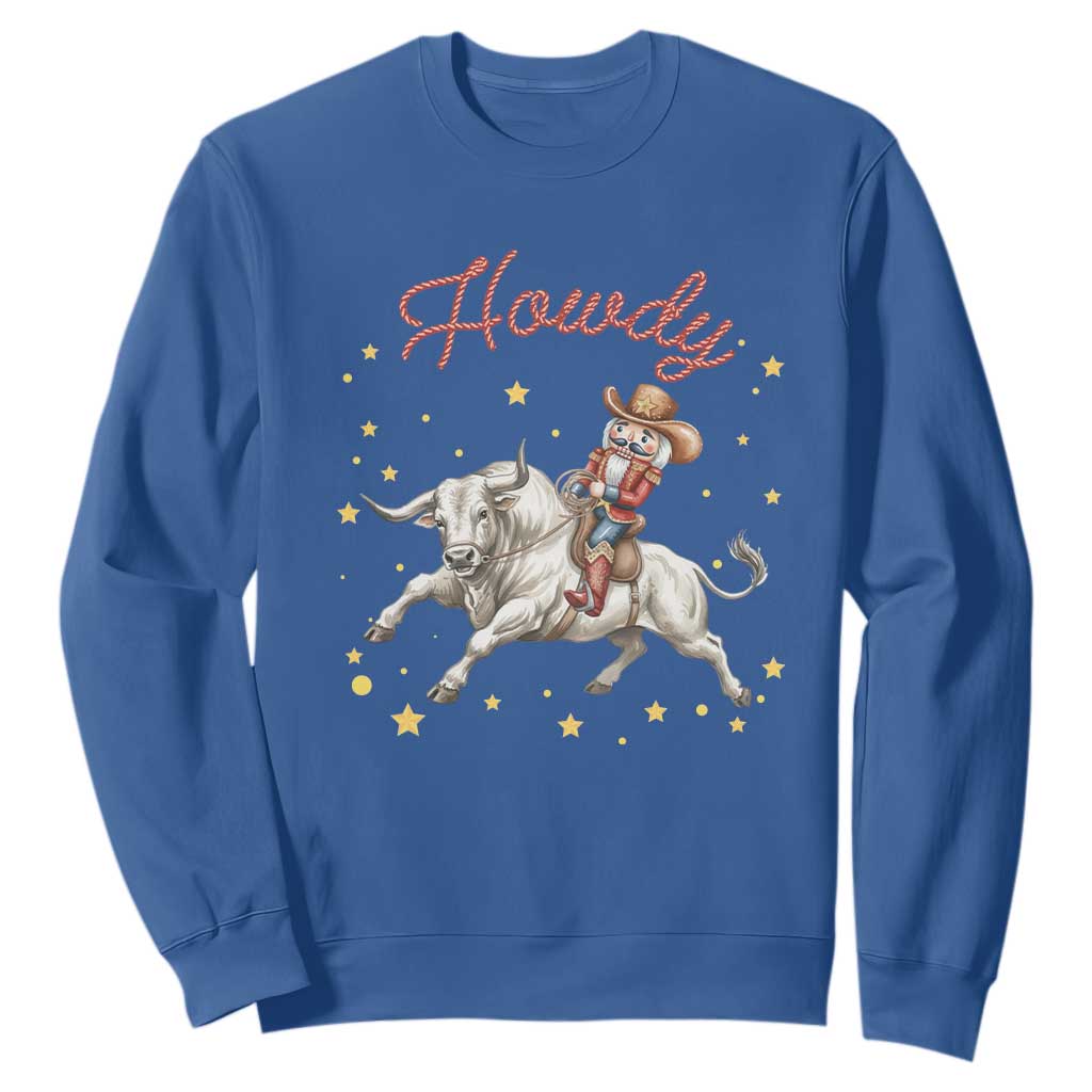 Funny Nutcracker Bull Riding Sweatshirt Howdy Western Christmas Holiday Gift TS12 Royal Blue Print Your Wear
