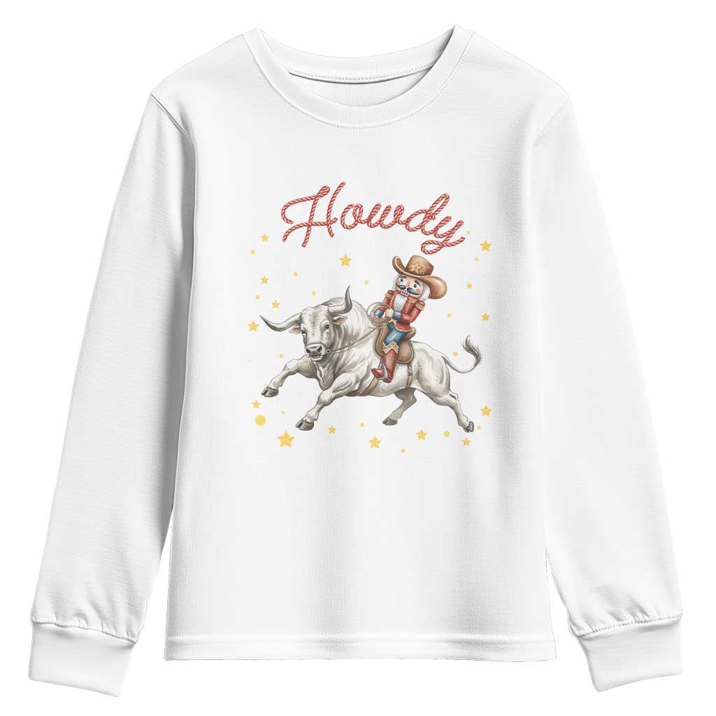 Funny Nutcracker Bull Riding Youth Sweatshirt Howdy Western Christmas Holiday Gift TS12 White Print Your Wear