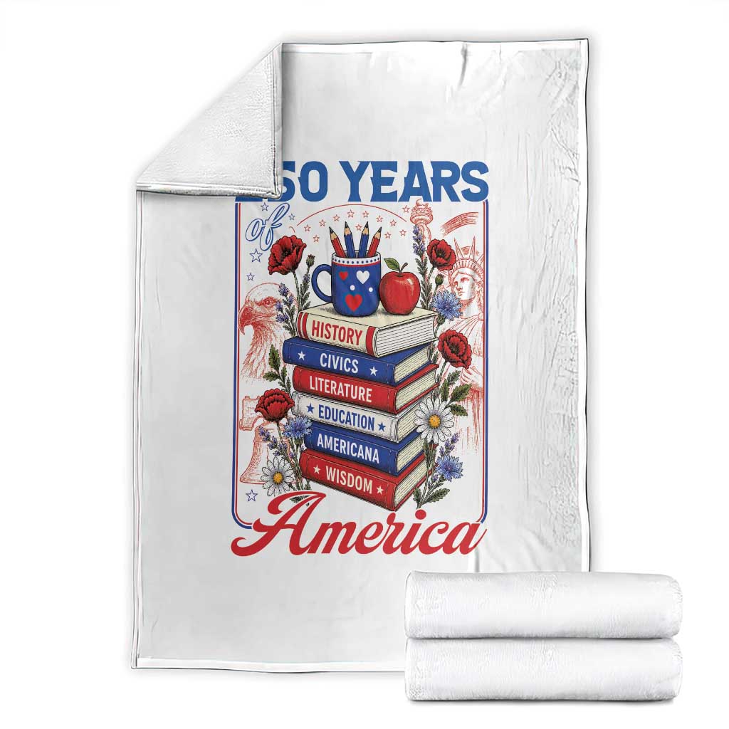 250 Years Of America American Teacher Graphic Throw Blanket Patriotic Educator Gift TS12 White Print Your Wear
