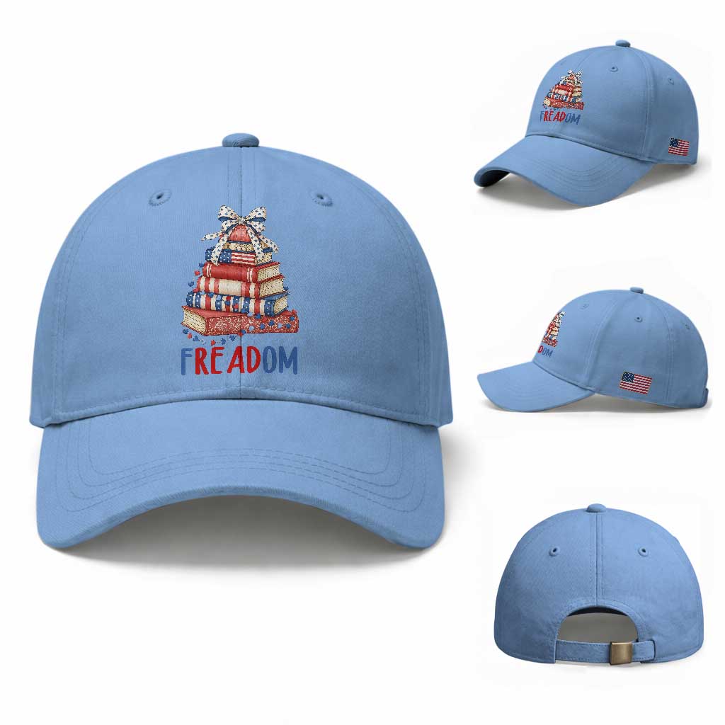 Funny Patriotic Book Lover Gift Baseball Cap Freadom TS12 Baseball Cap Universal Fit Light Blue Print Your Wear