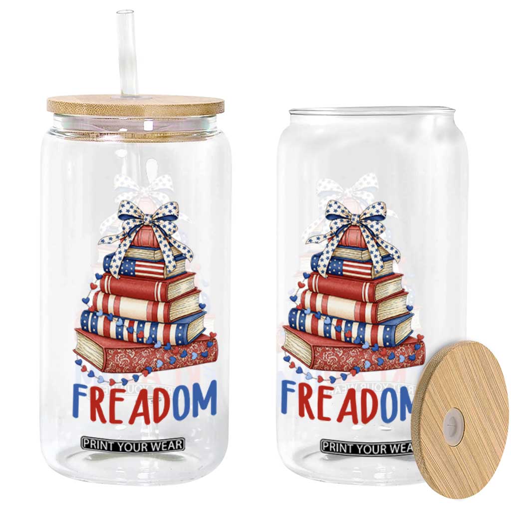 Funny Patriotic Book Lover Gift Glass Can Freadom TS12 Print Your Wear