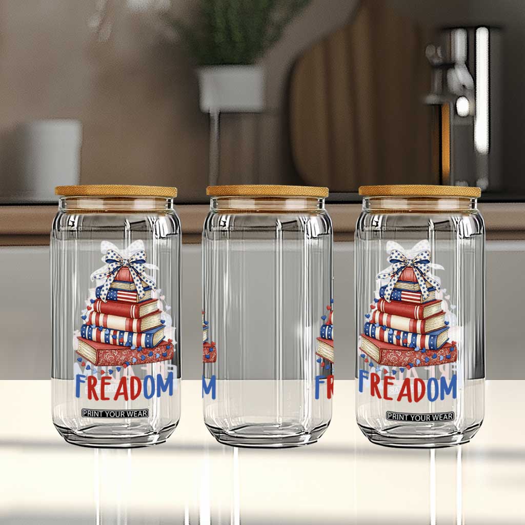 Funny Patriotic Book Lover Gift Glass Can Freadom TS12 Print Your Wear