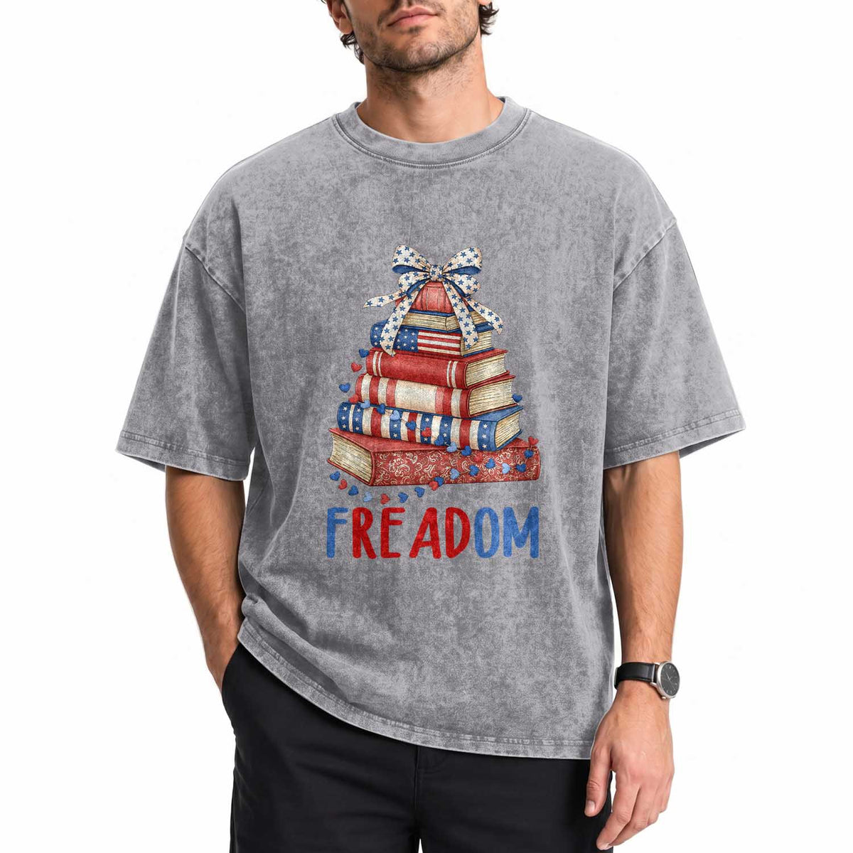 Funny Patriotic Book Lover Gift Washed Cotton T-Shirt Freadom