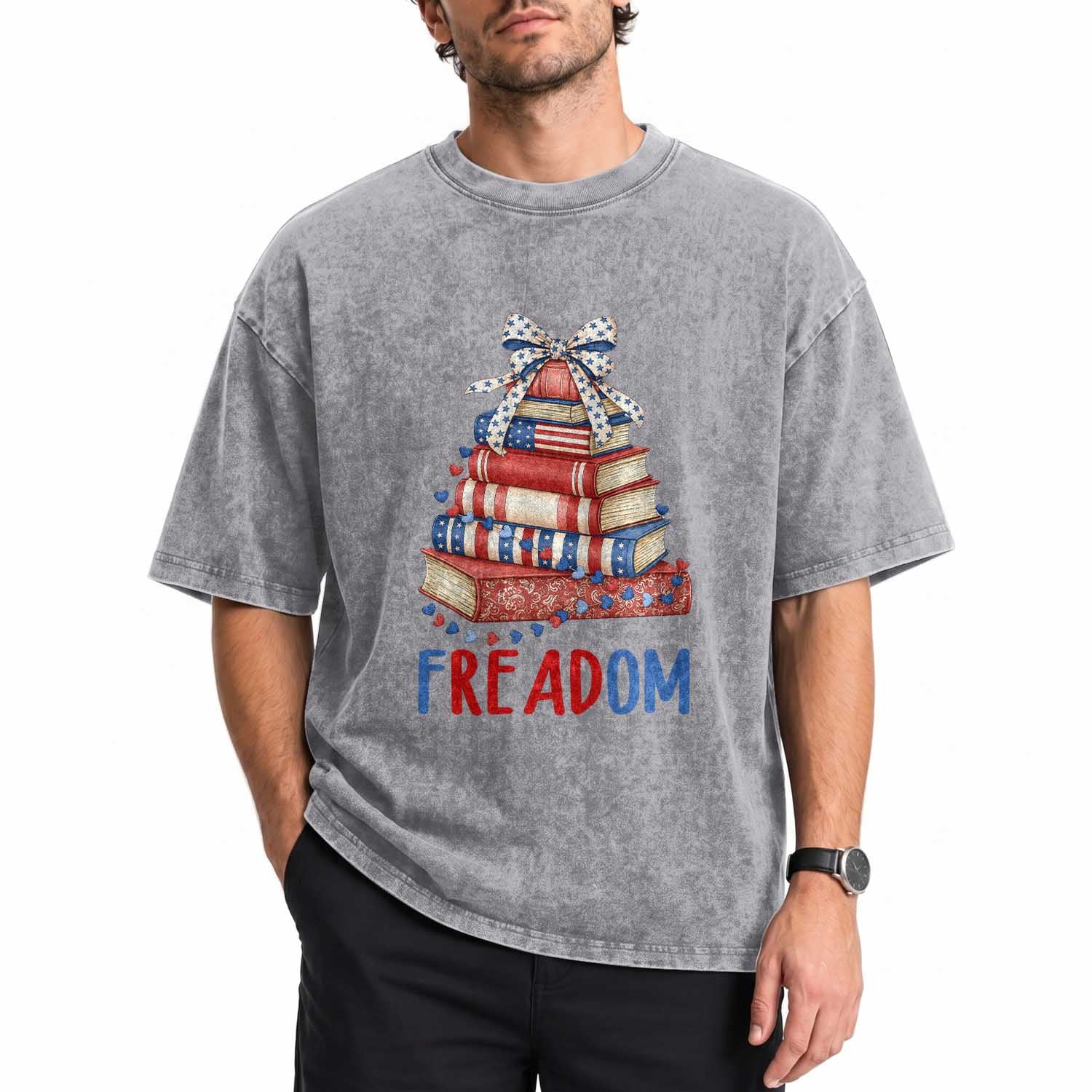 Funny Patriotic Book Lover Gift Washed Cotton T-Shirt Freadom