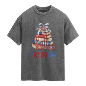 Funny Patriotic Book Lover Gift Washed Cotton T-Shirt Freadom
