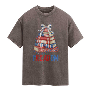 Funny Patriotic Book Lover Gift Washed Cotton T-Shirt Freadom