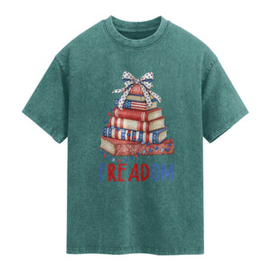 Funny Patriotic Book Lover Gift Washed Cotton T-Shirt Freadom
