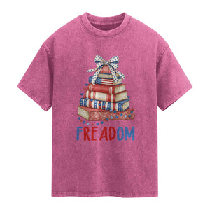 Funny Patriotic Book Lover Gift Washed Cotton T-Shirt Freadom