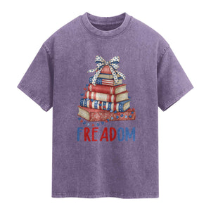 Funny Patriotic Book Lover Gift Washed Cotton T-Shirt Freadom