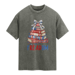 Funny Patriotic Book Lover Gift Washed Cotton T-Shirt Freadom