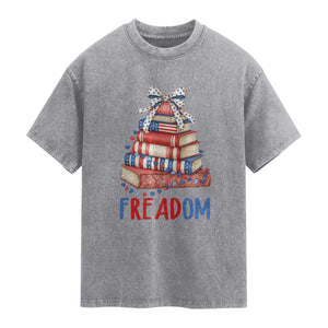 Funny Patriotic Book Lover Gift Washed Cotton T-Shirt Freadom