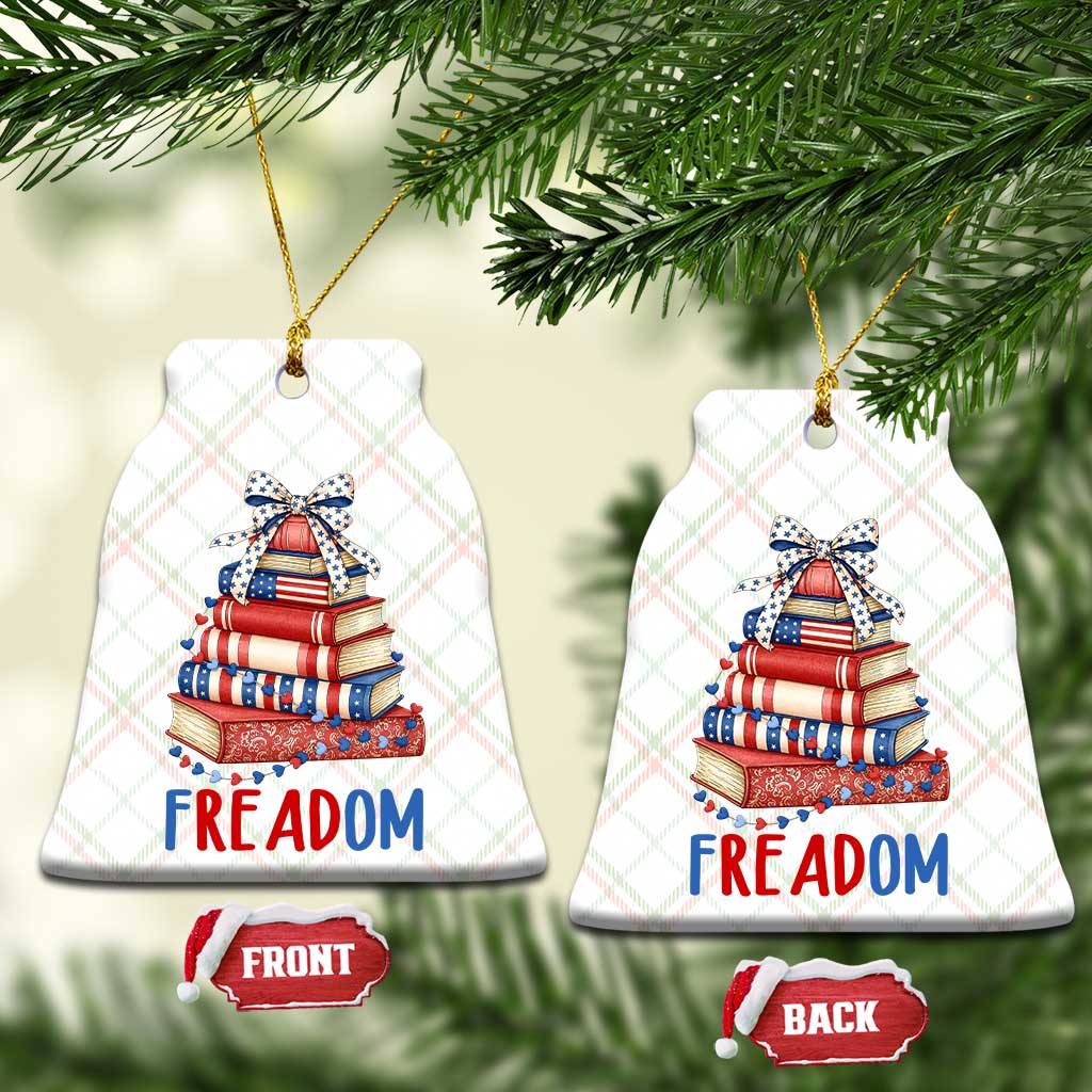 Funny Patriotic Book Lover Gift Ceramic Ornament Freadom TS12 Print Your Wear