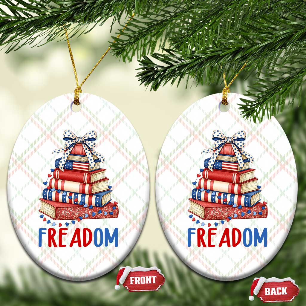 Funny Patriotic Book Lover Gift Ceramic Ornament Freadom TS12 Print Your Wear