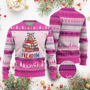 Funny Patriotic Book Lover Gift Ugly Christmas Sweater Freadom TS12 Hot Pink Print Your Wear