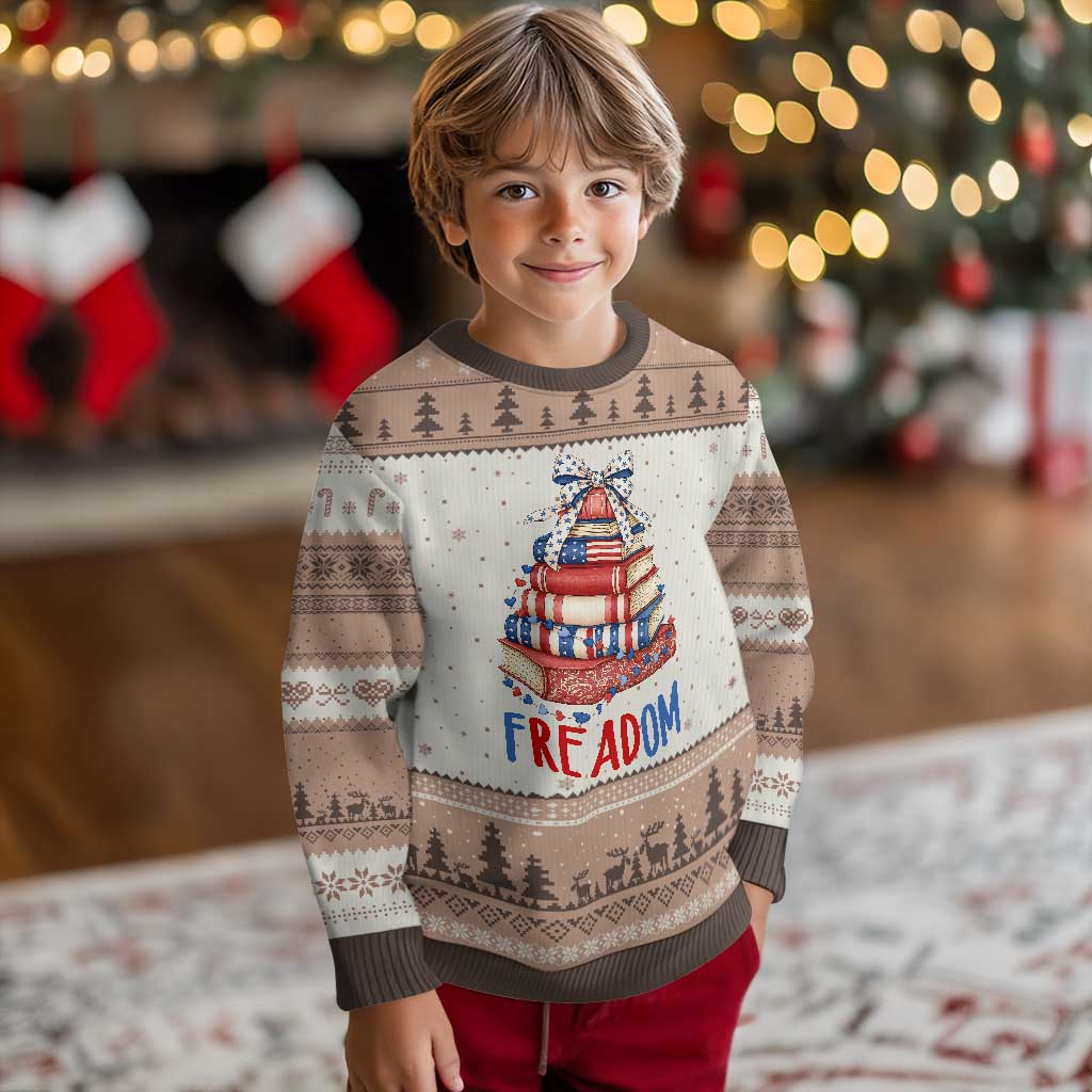 Funny Patriotic Book Lover Gift Ugly Christmas Sweater Freadom TS12 Mocha Mousse Print Your Wear