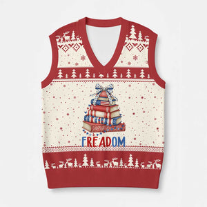 Funny Patriotic Book Lover Gift V-Neck Knit Sweater Vest Freadom TS12 Beige Red Print Your Wear