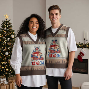 Funny Patriotic Book Lover Gift V-Neck Knit Sweater Vest Freadom TS12 Mocha Mousse Print Your Wear