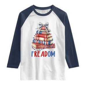Funny Patriotic Book Lover Gift Raglan Shirt Freadom TS12 White Navy Print Your Wear