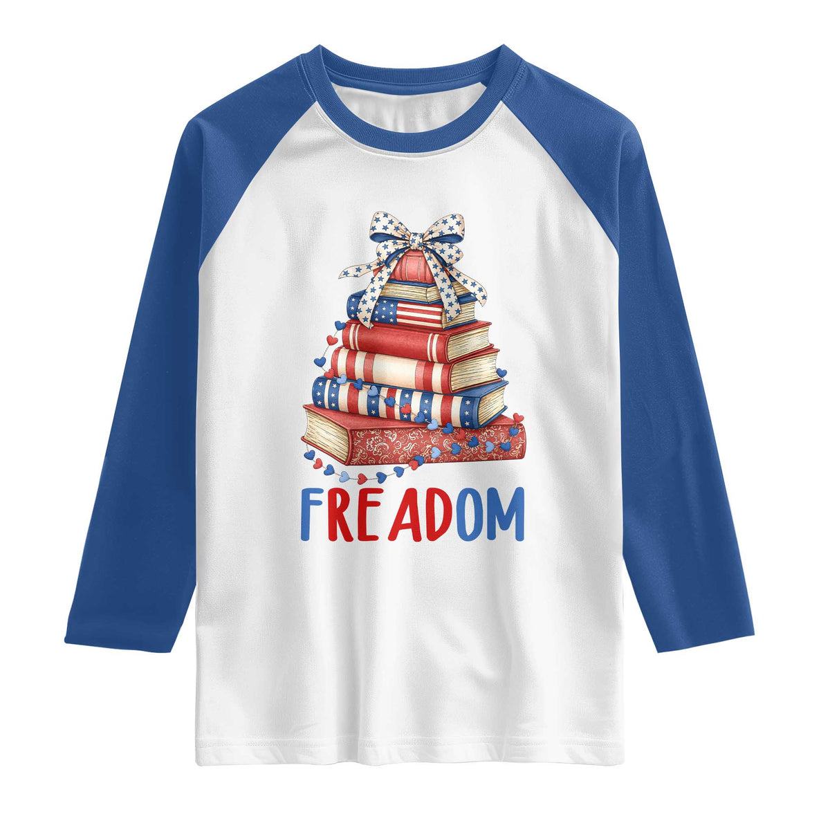 Funny Patriotic Book Lover Gift Raglan Shirt Freadom TS12 White Royal Print Your Wear