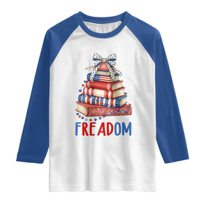 Funny Patriotic Book Lover Gift Raglan Shirt Freadom TS12 White Royal Print Your Wear