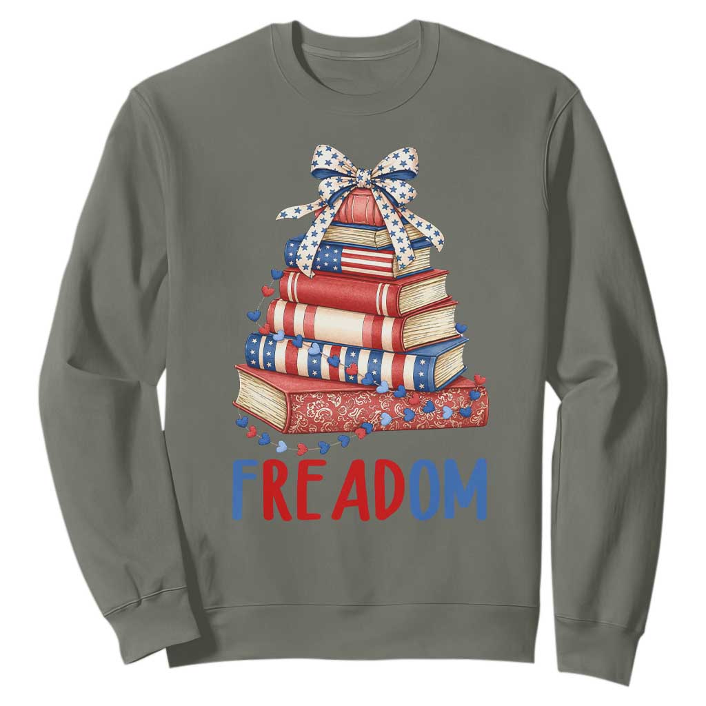 Funny Patriotic Book Lover Gift Sweatshirt Freadom TS12 Military Green Print Your Wear