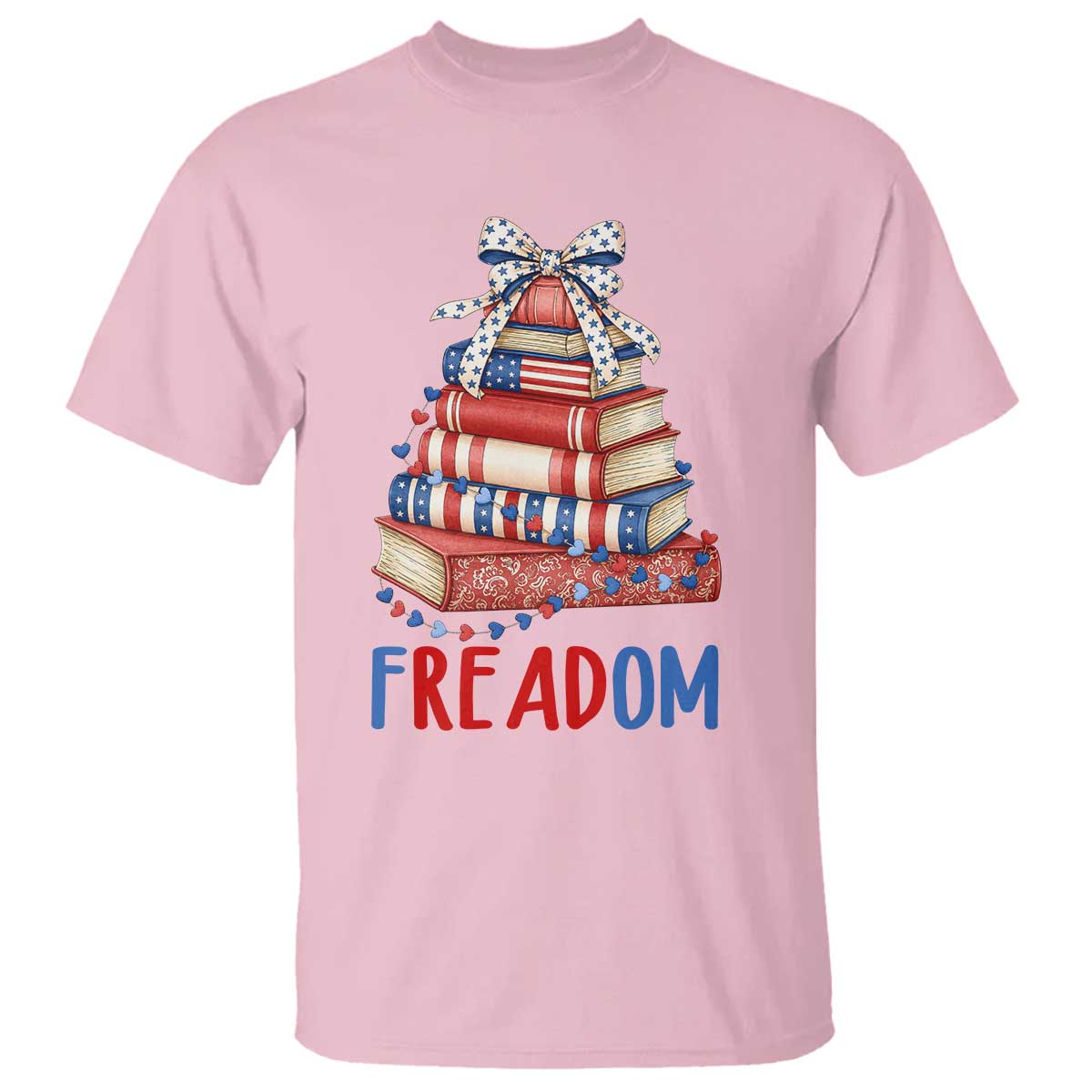 Funny Patriotic Book Lover Gift T Shirt Freadom TS12 Light Pink Print Your Wear