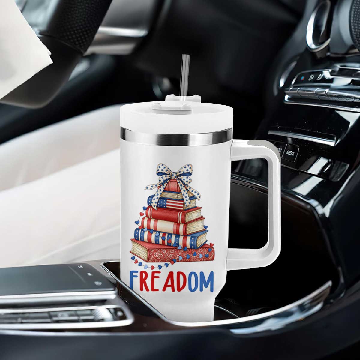 Funny Patriotic Book Lover Gift Tumbler With Handle Freadom TS12 Print Your Wear