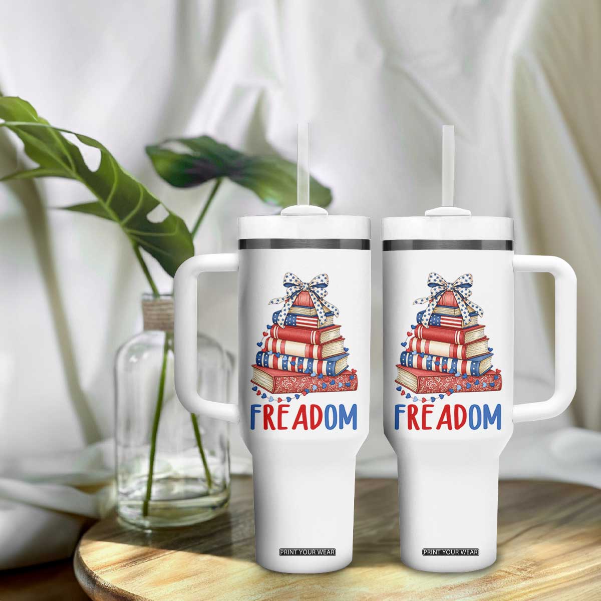 Funny Patriotic Book Lover Gift Tumbler With Handle Freadom TS12 Print Your Wear