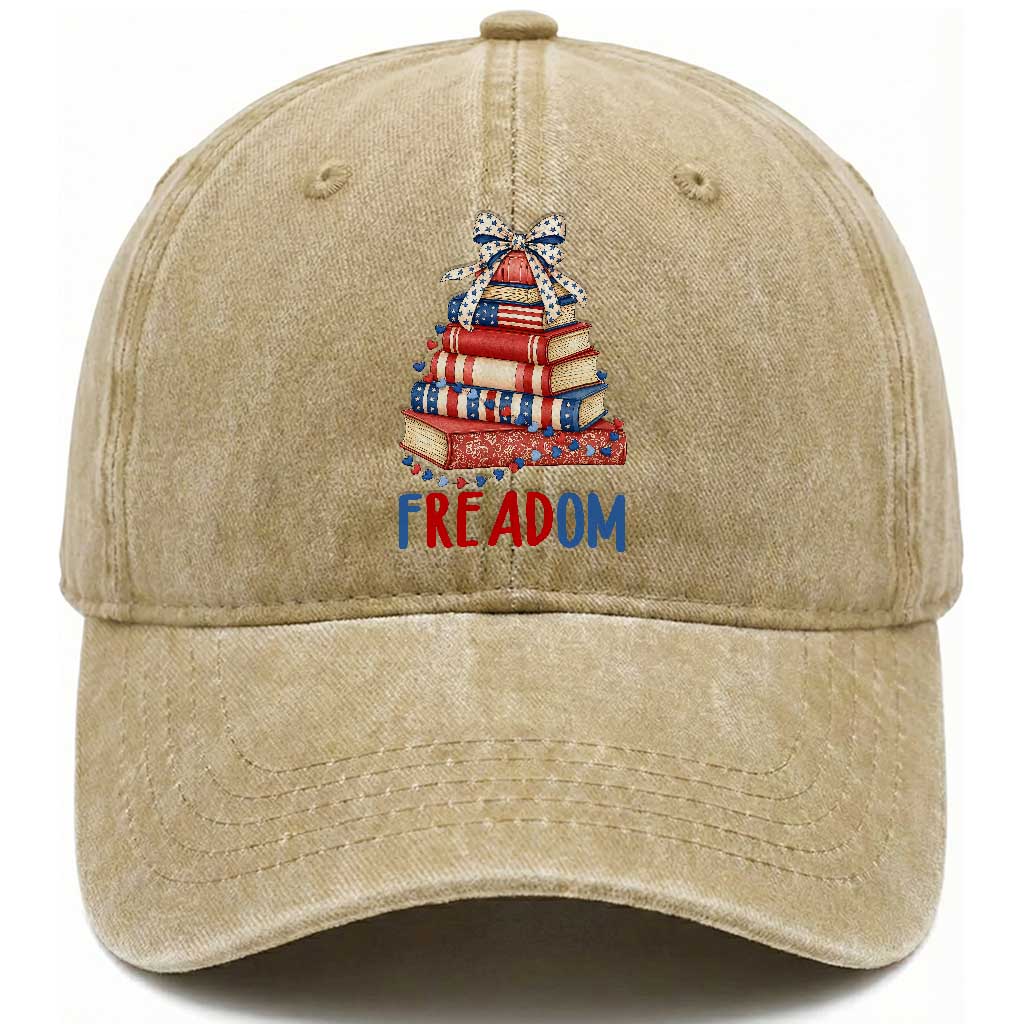 Funny Patriotic Book Lover Gift Washed Cotton Baseball Cap Freadom TS12 Print Your Wear