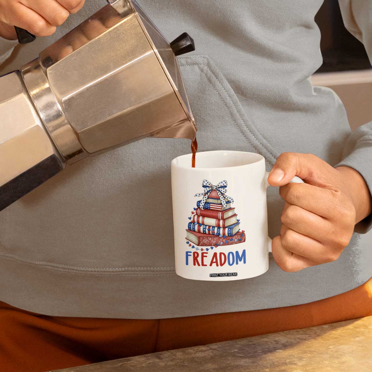 Funny Patriotic Book Lover Gift Coffee Mug Freadom TS12 Print Your Wear