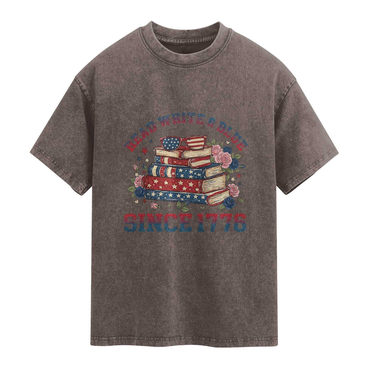 Funny Patriotic Book Lover Gift Washed Cotton T-Shirt Read White Blue Since 1776