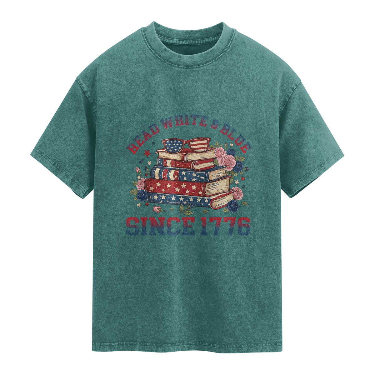 Funny Patriotic Book Lover Gift Washed Cotton T-Shirt Read White Blue Since 1776