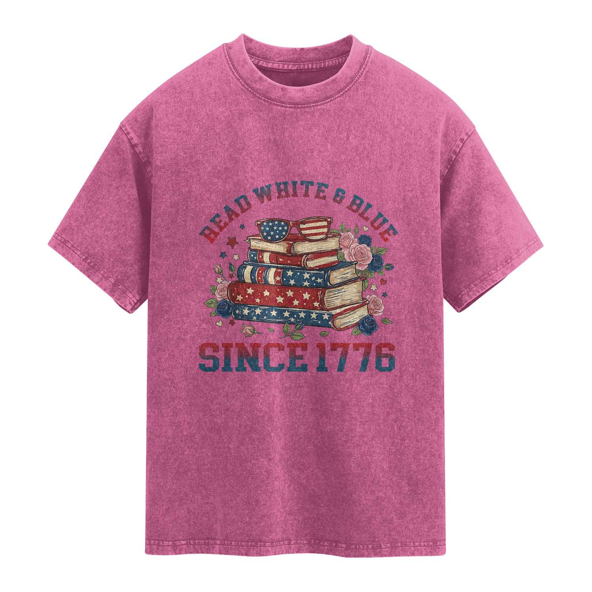 Funny Patriotic Book Lover Gift Washed Cotton T-Shirt Read White Blue Since 1776
