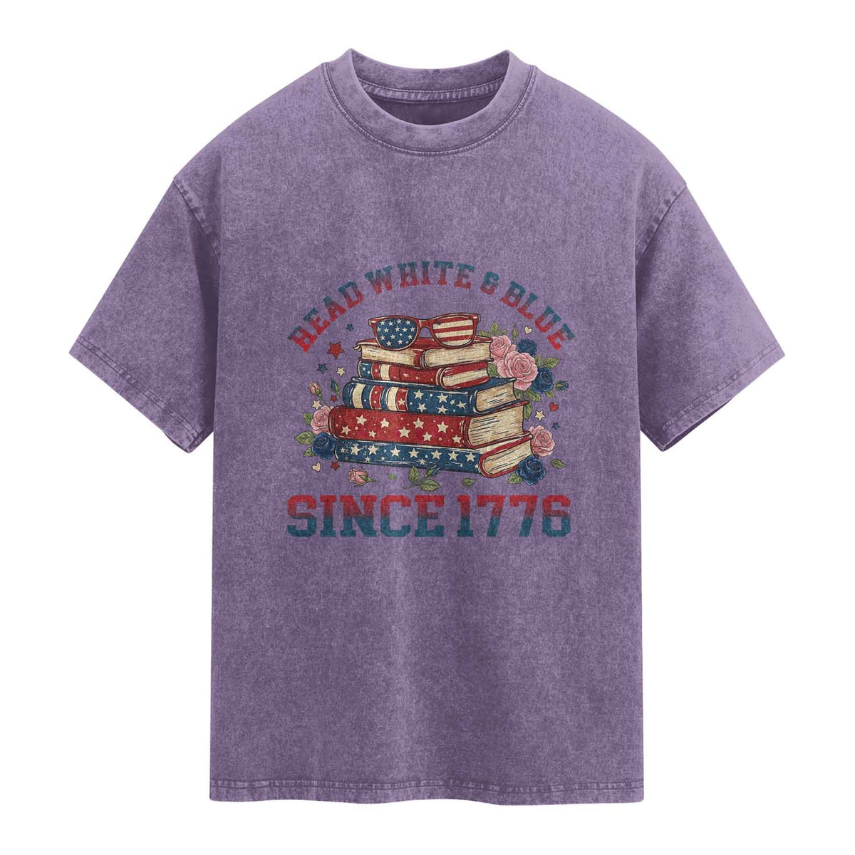 Funny Patriotic Book Lover Gift Washed Cotton T-Shirt Read White Blue Since 1776