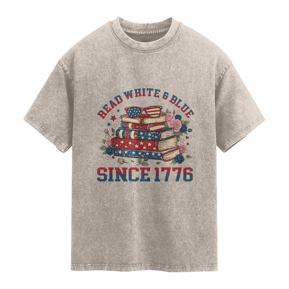 Funny Patriotic Book Lover Gift Washed Cotton T-Shirt Read White Blue Since 1776