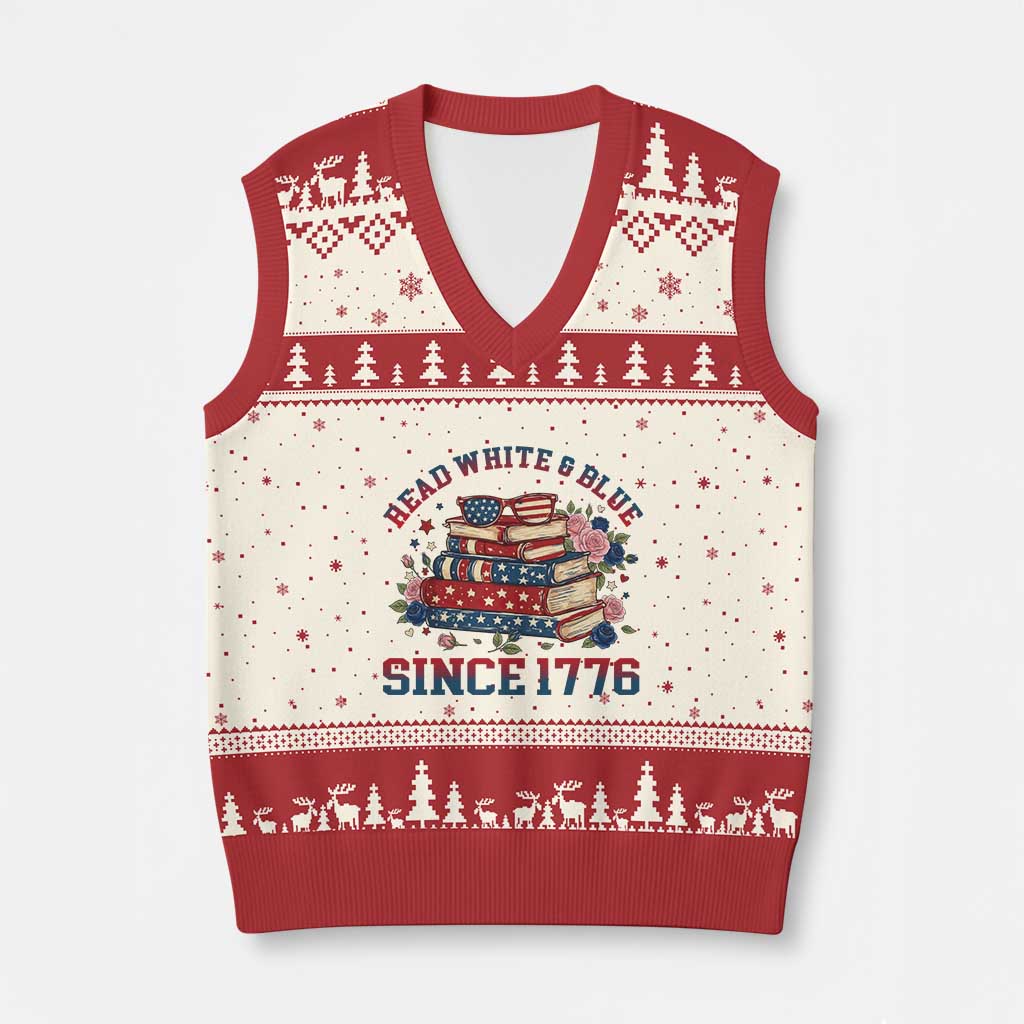 Funny Patriotic Book Lover Gift V-Neck Knit Sweater Vest Read White Blue Since 1776 TS12 Beige Red Print Your Wear