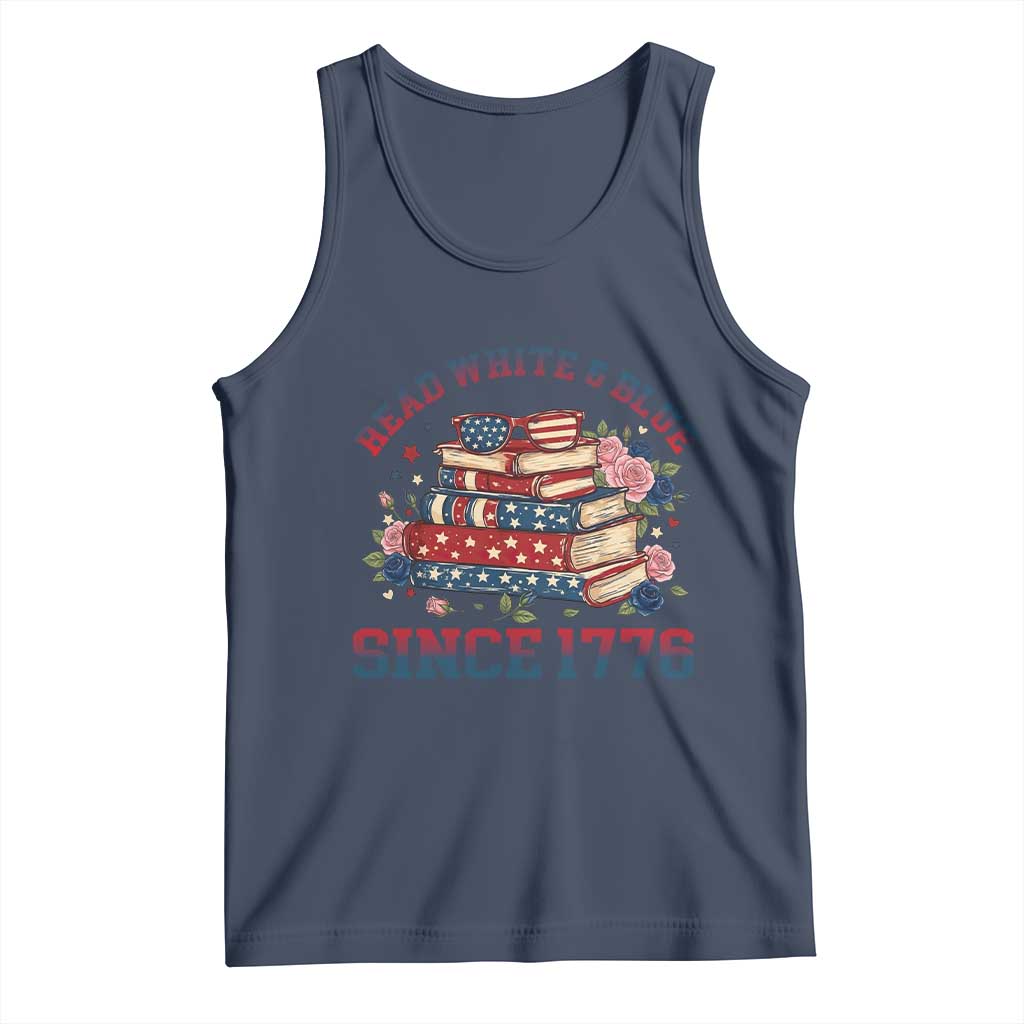Funny Patriotic Book Lover Gift Tank Top Read White Blue Since 1776 TS12 Navy Print Your Wear