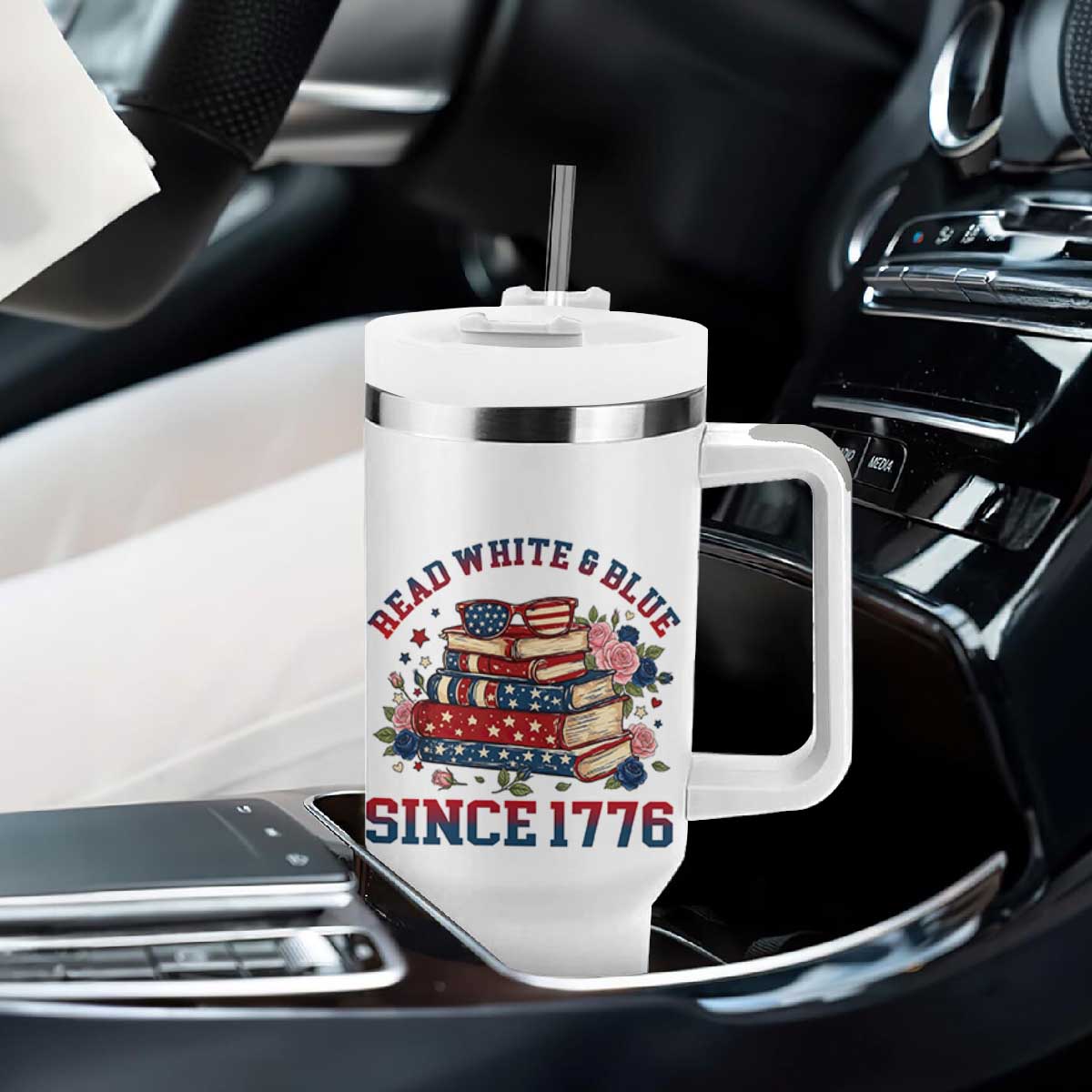 Funny Patriotic Book Lover Gift Tumbler With Handle Read White Blue Since 1776 TS12 Print Your Wear
