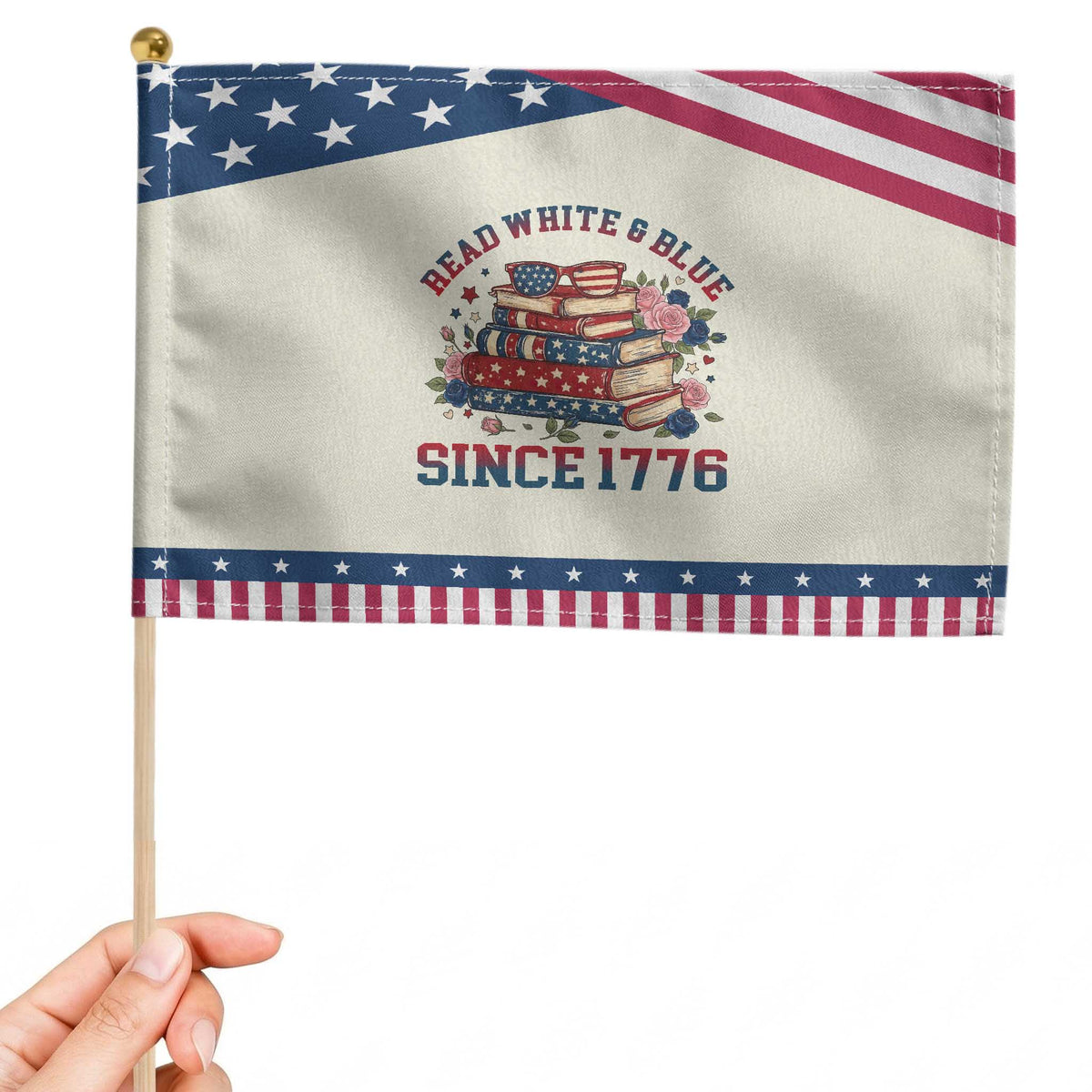 Funny Book Lover Gift Patriotic Handheld Flag Read White Blue Since 1776 TS12 Modern 8.2