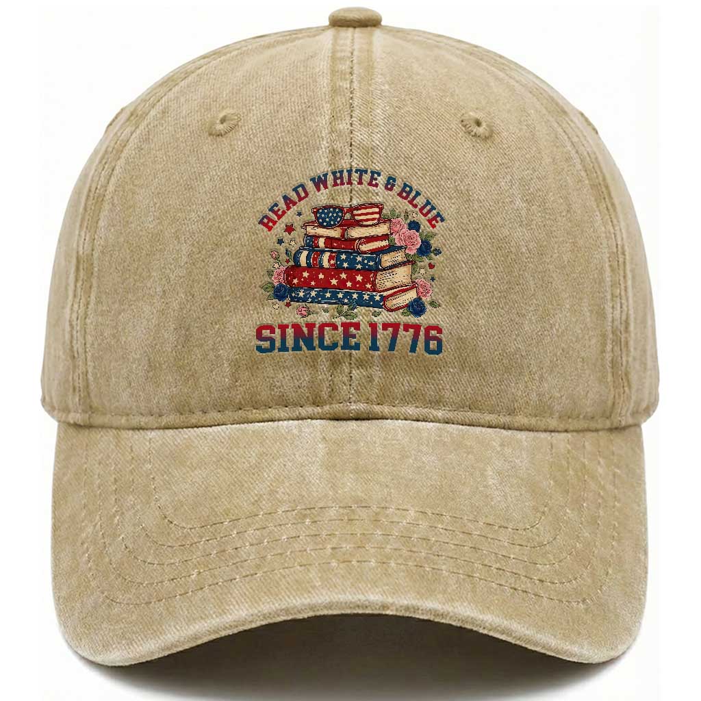 Funny Patriotic Book Lover Gift Washed Cotton Baseball Cap Read White Blue Since 1776 TS12 Print Your Wear