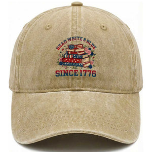 Funny Patriotic Book Lover Gift Washed Cotton Baseball Cap Read White Blue Since 1776 TS12 Print Your Wear