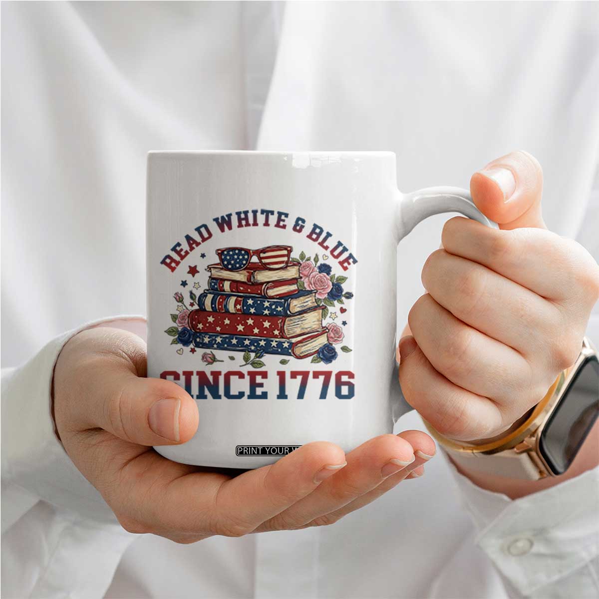 Funny Patriotic Book Lover Gift Coffee Mug Read White Blue Since 1776 TS12 Print Your Wear