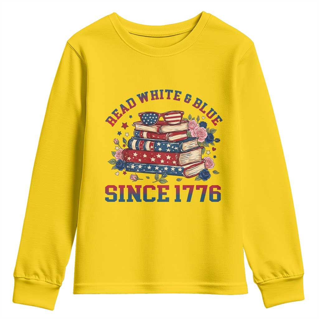 Funny Patriotic Book Lover Gift Youth Sweatshirt Read White Blue Since 1776 TS12 Daisy Print Your Wear