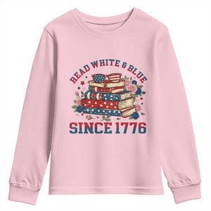Funny Patriotic Book Lover Gift Youth Sweatshirt Read White Blue Since 1776 TS12 Light Pink Print Your Wear